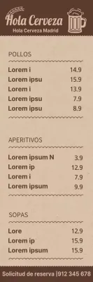 Guía de menús para una cervecería de concepto sencillo en colores marrón y marrón claro