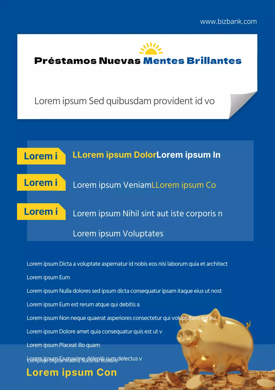 Folleto sencillo de producto de préstamo bancario con fondo naranja