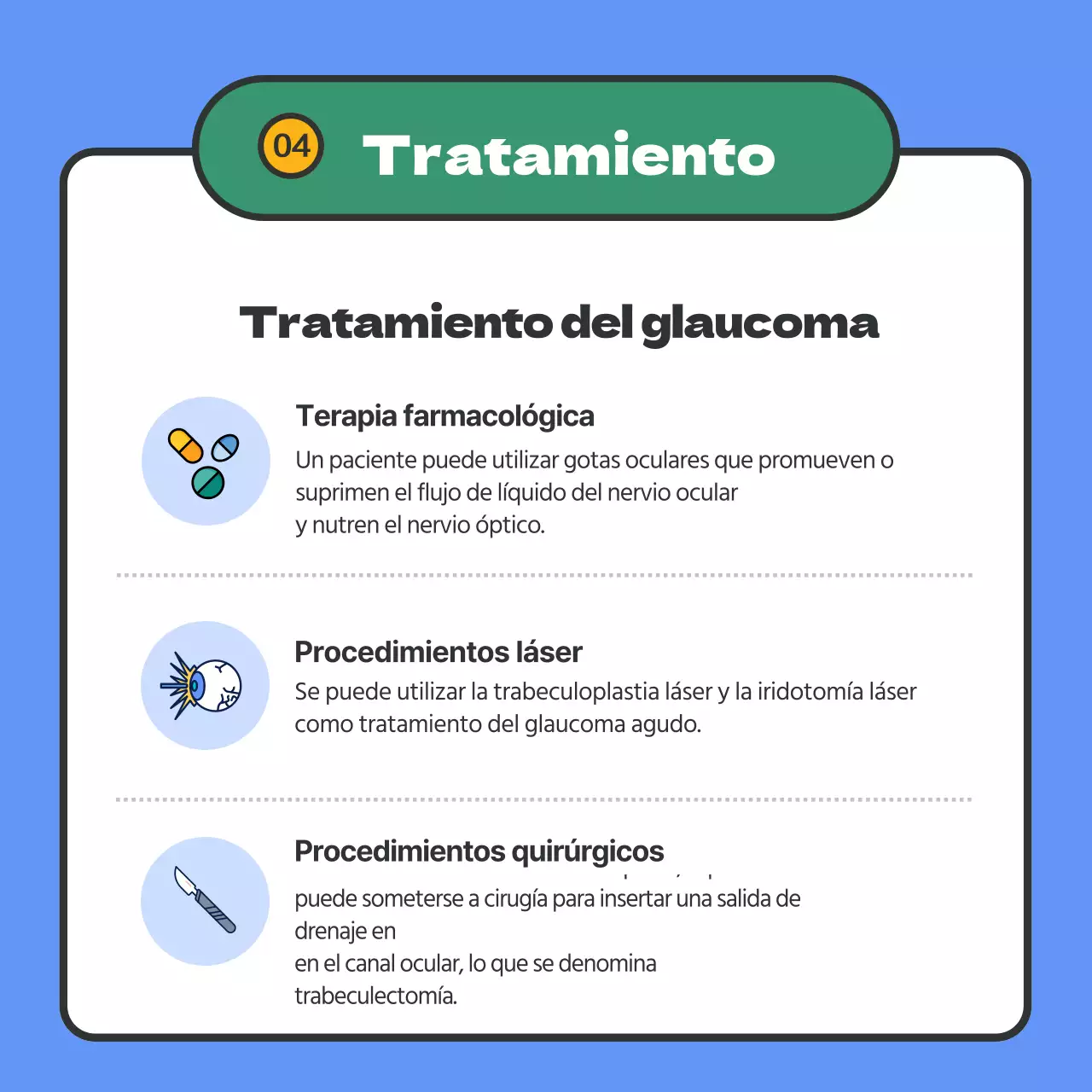 Información sobre el glaucoma resaltada en azul