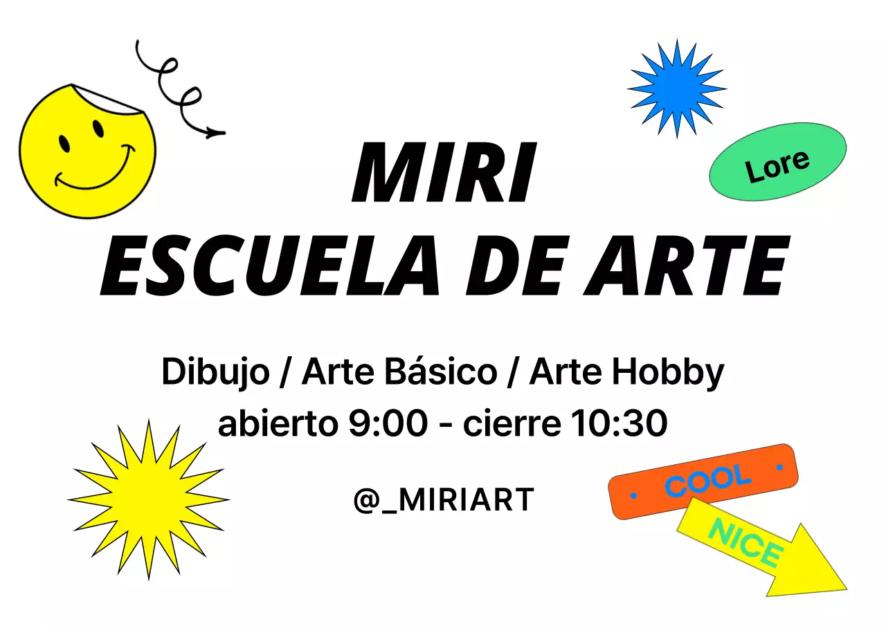 Un diseño promocional para una escuela de arte con una variedad de pegatinas de colores.