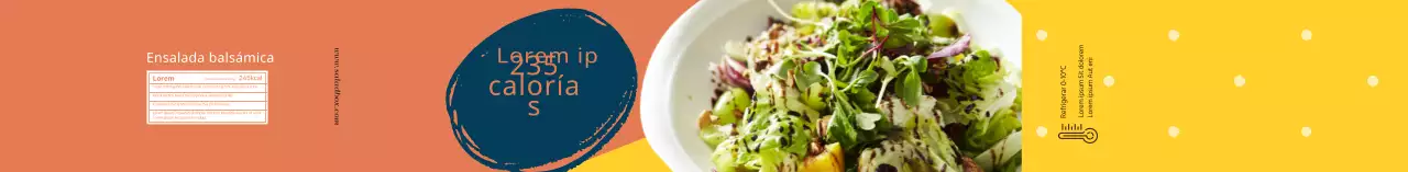 Etiqueta naranja amarilla de información alimentaria sobre ensaladas