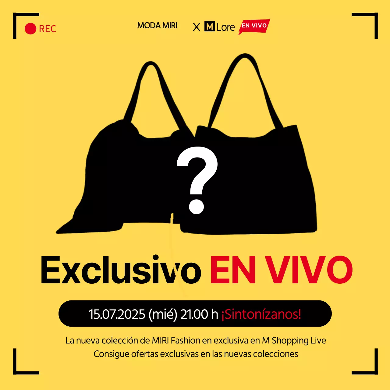 Retransmisión en directo de compras exclusivas con marco de disparo amarillo