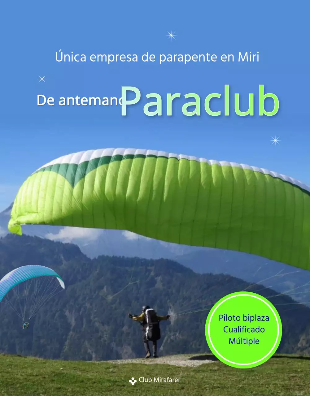 Página detallada del parapente simple, verde y azul