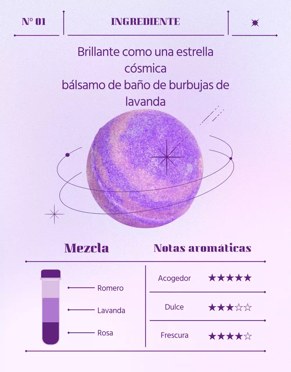 Vende bombas de baño geométricas, espaciales y moradas
