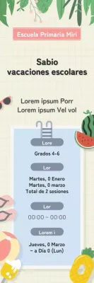 Presentación de un evento escolar con ambiente de piscina de verano en amarillo y azul claro