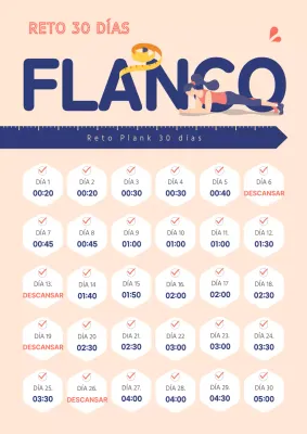 Ejercicios de plancha en azul marino y rosa Tabla del desafío de un mes