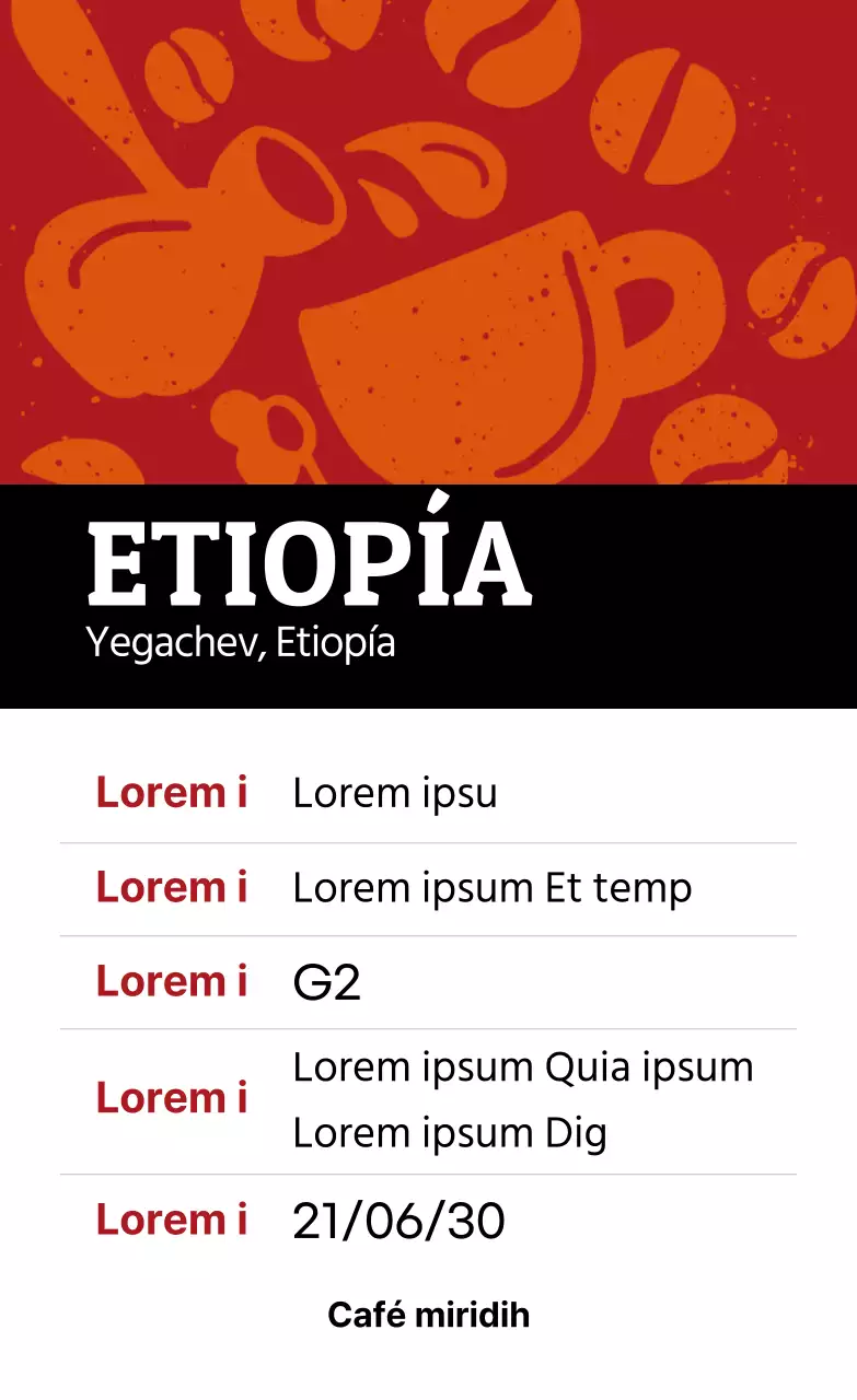 Etiqueta colorida de café en grano ilustrada vintage Etiopía