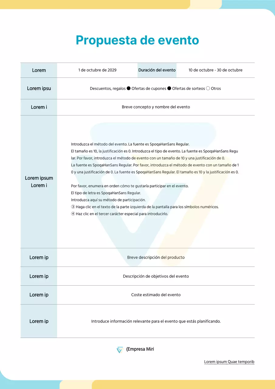 Propuesta breve con formas redondeadas en azul claro y amarillo