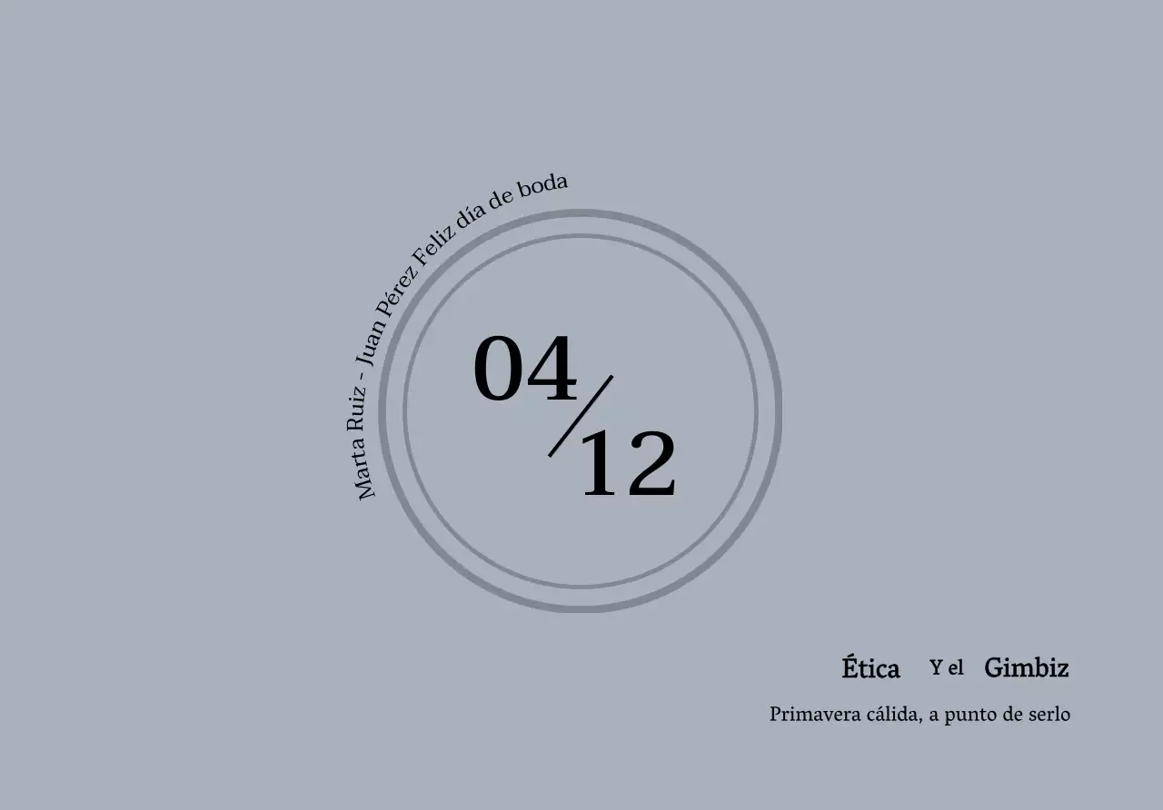 Cálida invitación de boda primaveral sobre postal con texto e ilustración circular