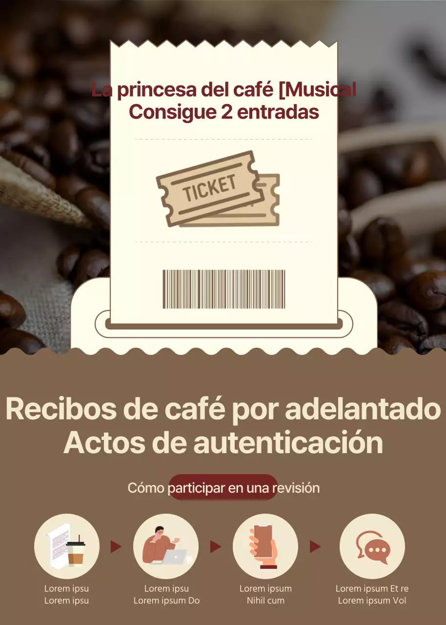 Ventana emergente de verificación de recibos de cafetería de color marrón