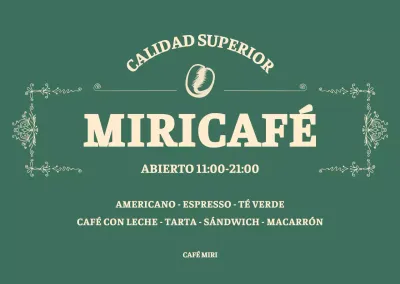 Horario de apertura de esta cafetería de lujo de marco conceptual verde y amarillo