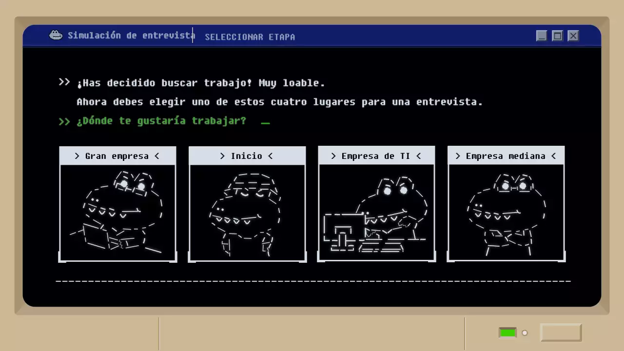 Simulación de entrevista de trabajo con un concepto de juego de barro negro retro