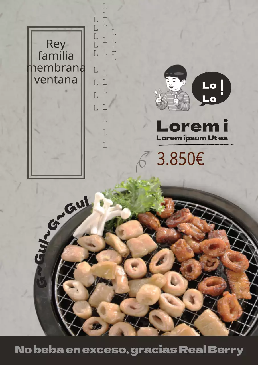 Promocionar un nuevo menú con un aspecto tranquilo y limpio, con fotos marrones y grises de comida deliciosa.