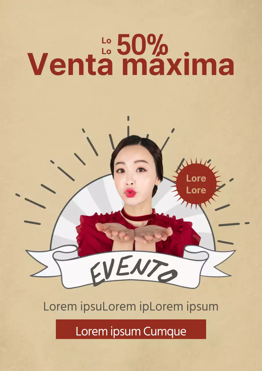 Folleto sencillo en beige y rojo para un evento de rebajas que rompe los precios