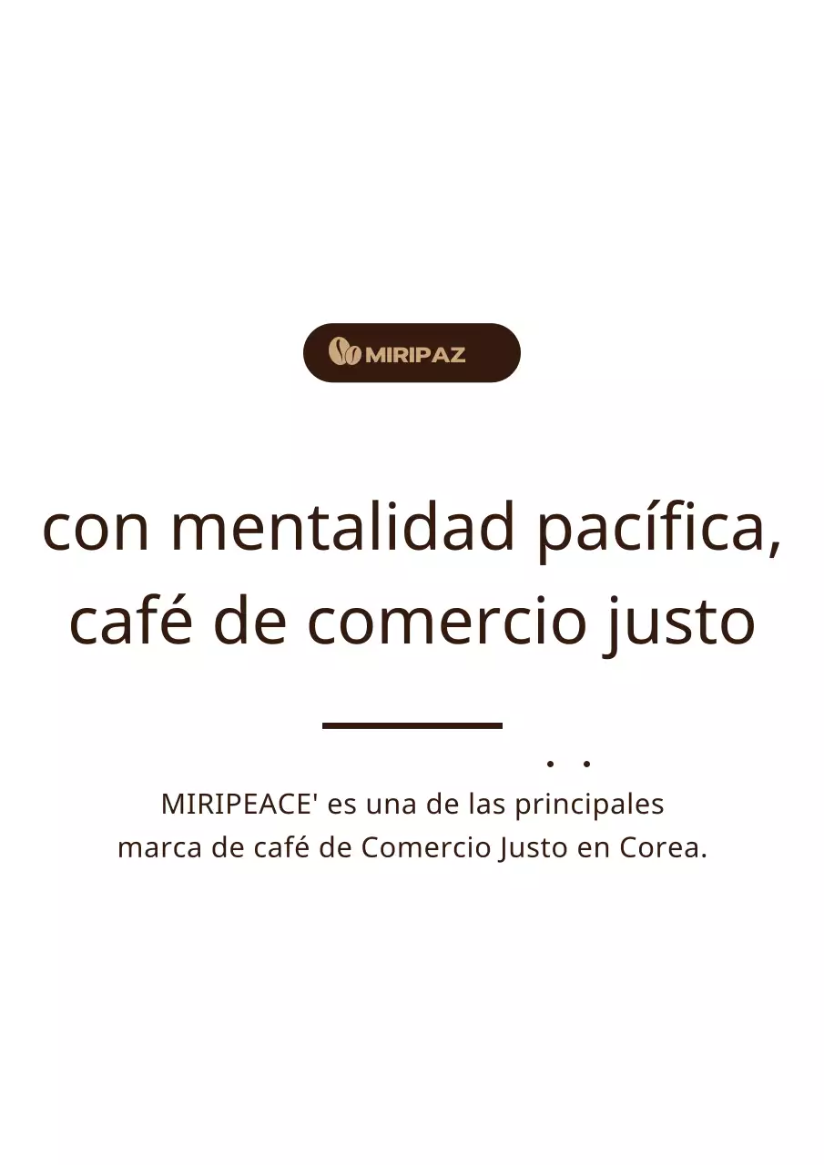 Información sobre el café de Comercio Justo en el estante, de color marrón y con texto sencillo