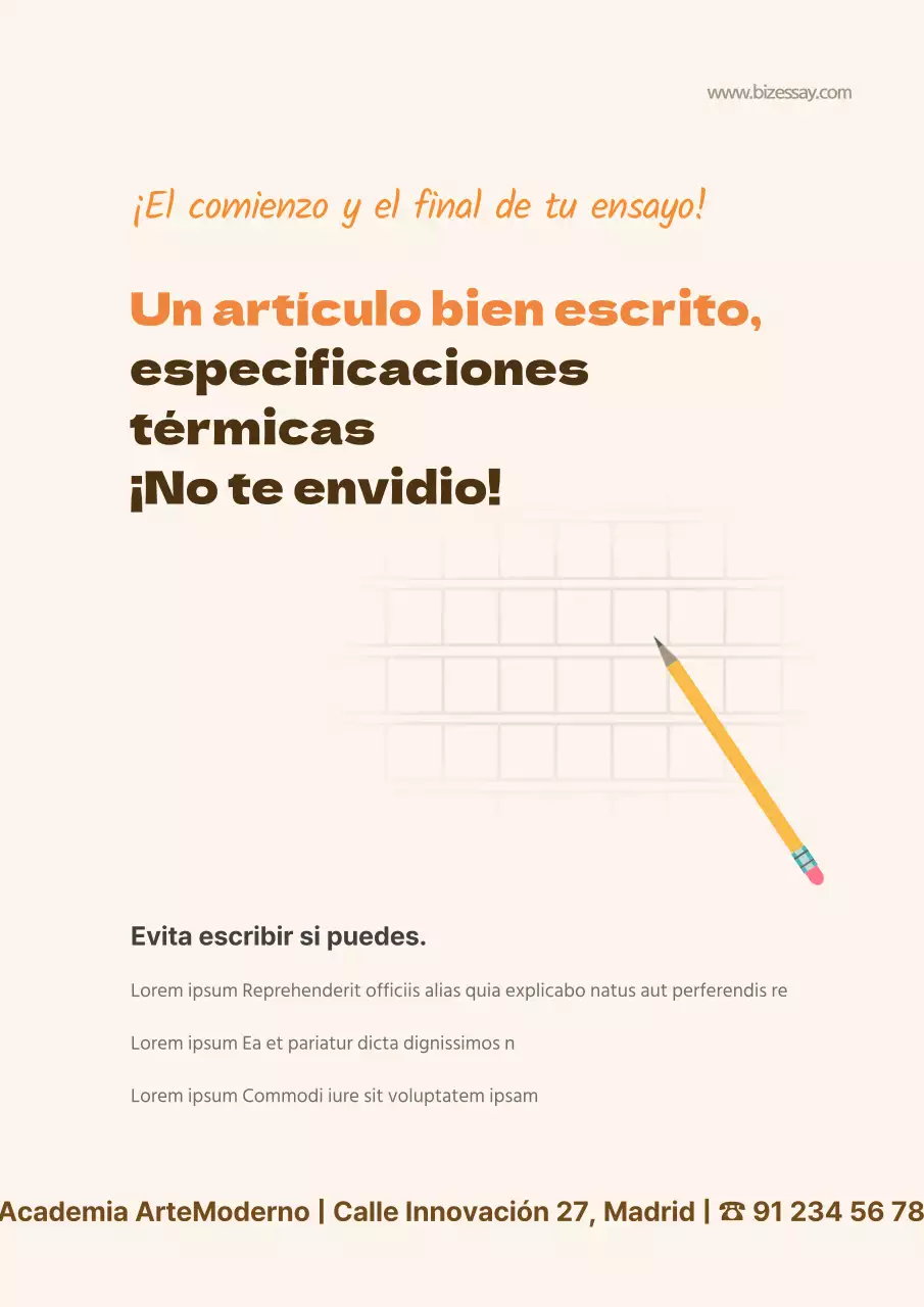 Promocione una escuela de redacción con una ilustración naranja de instrumentos de escritura