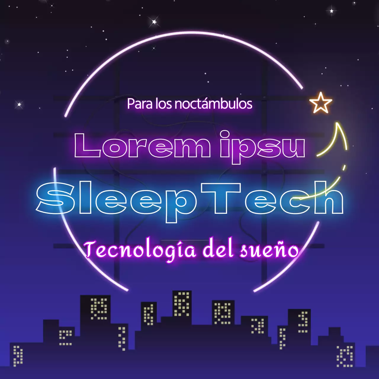 Proporcionar tecnología de sueño información técnica para el sueño dulce con tono azul signo de neón sensación
