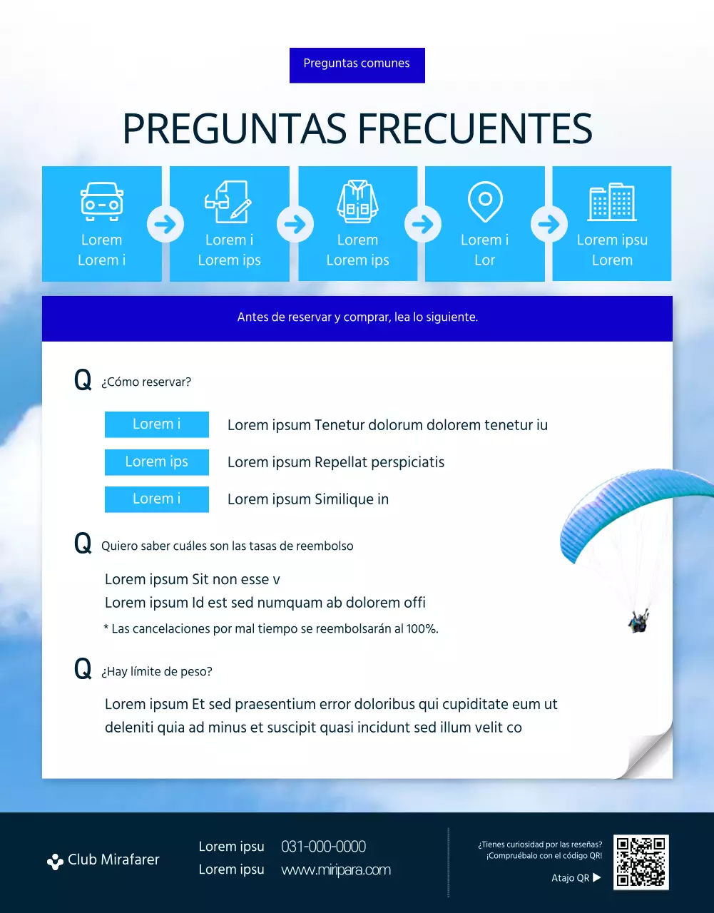 Página detallada del parapente simple, verde y azul