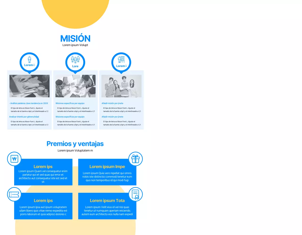 Un concepto sencillo para el recuerdo de un simpatizante de una empresa, con círculos azules y amarillos.
