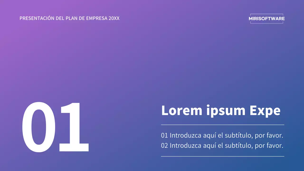 Presentación de plan de negocio con un concepto de degradado púrpura y azul