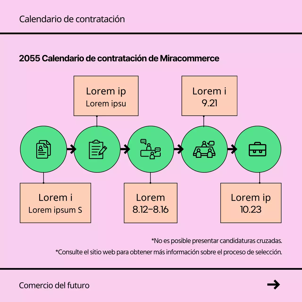 Un sencillo anuncio rosa y verde para una feria de empleo