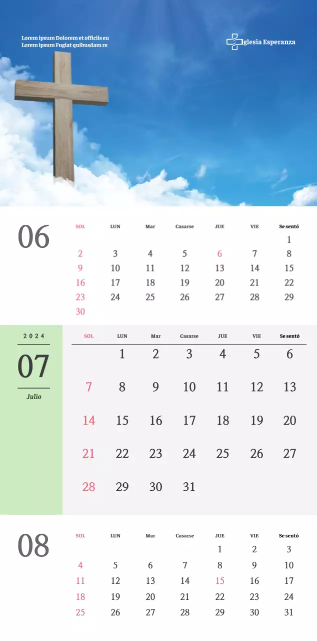 Calendario de pared de iglesia de concepto sencillo en blanco y negro con emotivas fotos religiosas
