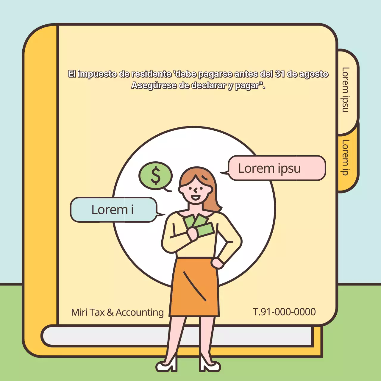 Resalte las simpáticas ilustraciones en colores pastel Pague su declaración de la renta de residente