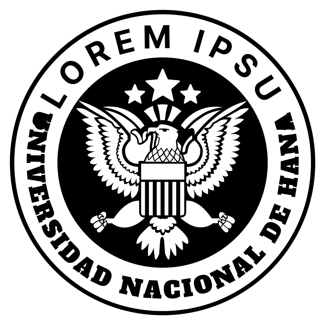 Un símbolo de águila sencillo y limpio, con un logotipo de estilo ambicioso para publicidad y promociones universitarias.