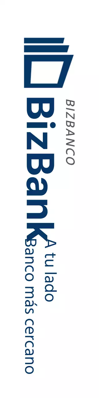 Promoción de un banco con un logotipo sencillo y texto en azul marino.