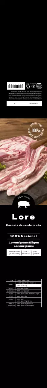 Etiqueta de panceta de cerdo con foto negra
