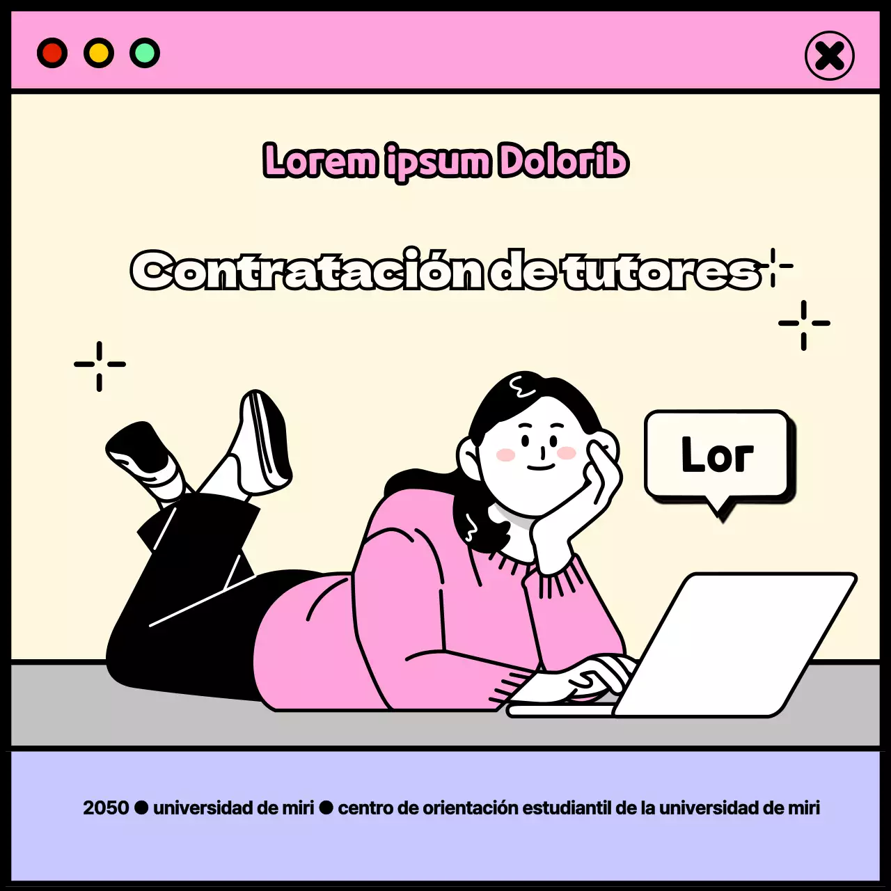 Tema de vida universitaria con concepto de ventana rosa y morada