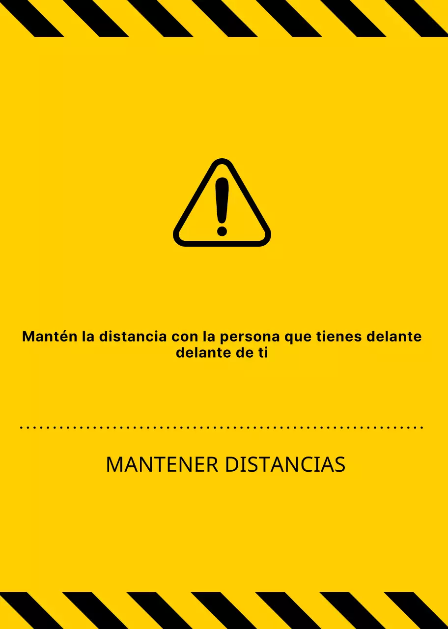 Estilo sencillo y limpio de combinación de iconos y texto en amarillo y negro Advertencias para mantener las distancias