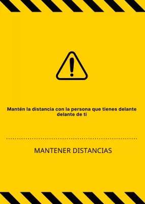 Estilo sencillo y limpio de combinación de iconos y texto en amarillo y negro Advertencias para mantener las distancias
