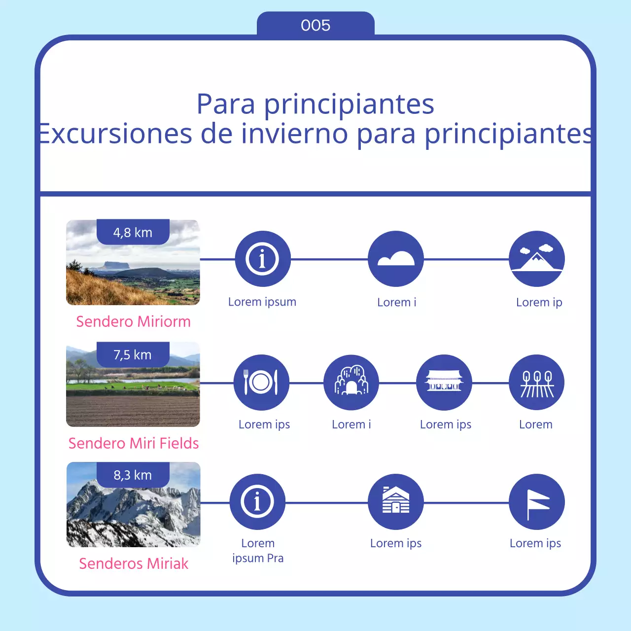 Guía de senderismo preinvernal con icono azul de invierno