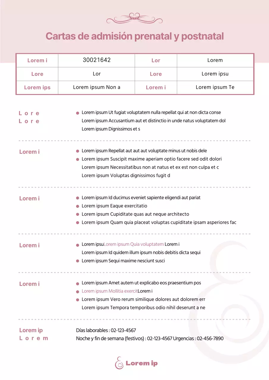 Documentación de la carta de admisión rosa