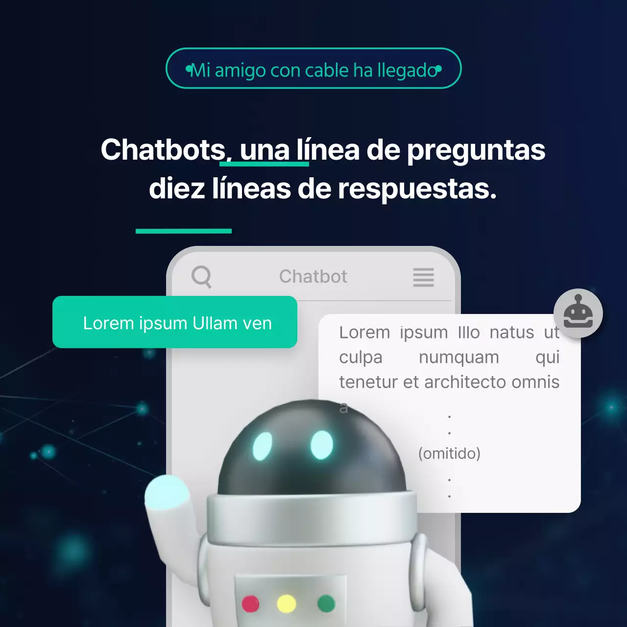 Materiales de chatbot para un concepto de personaje robot azul marino