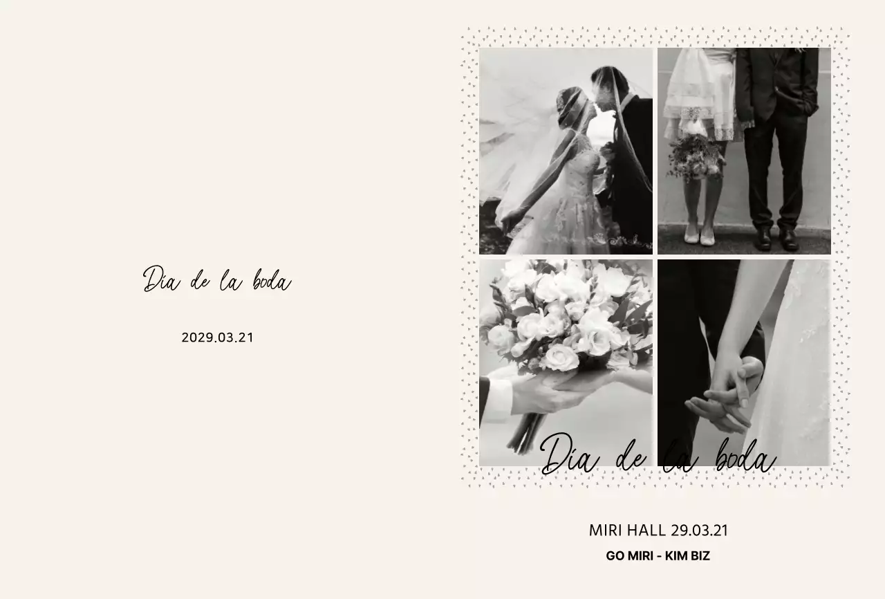 Sencilla invitación de boda con marco de imagen en color beige y negro