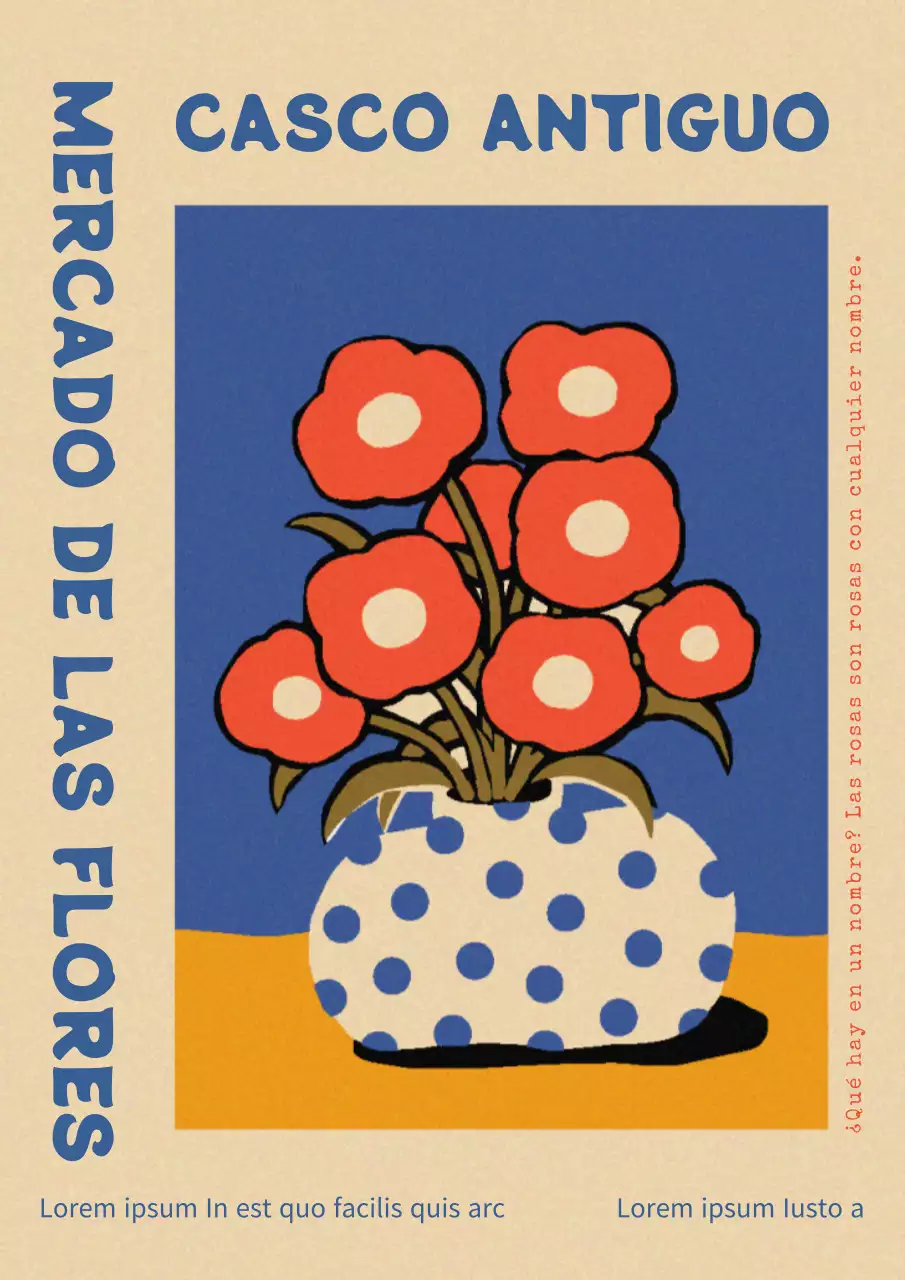 Promoción de un mercado de flores de colores rojo y azul