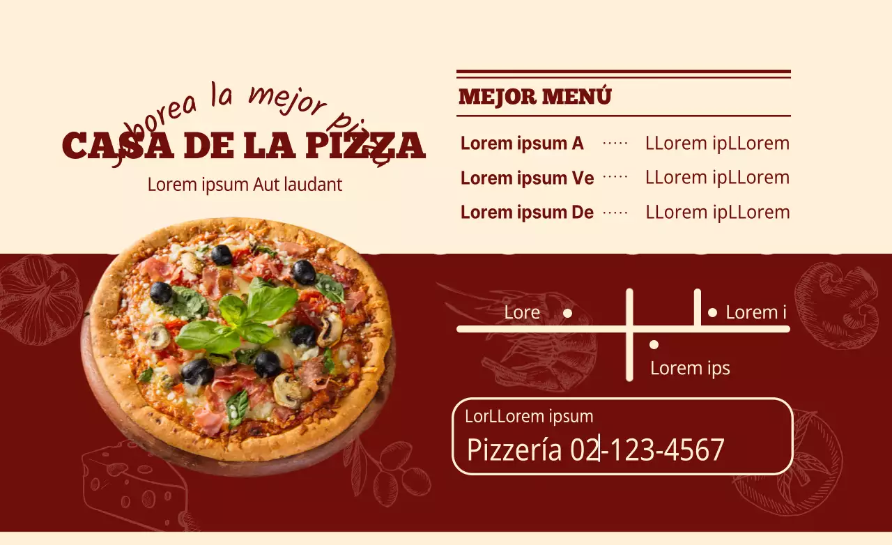 Diseñe un folleto de pizzería rojo y de aspecto delicioso