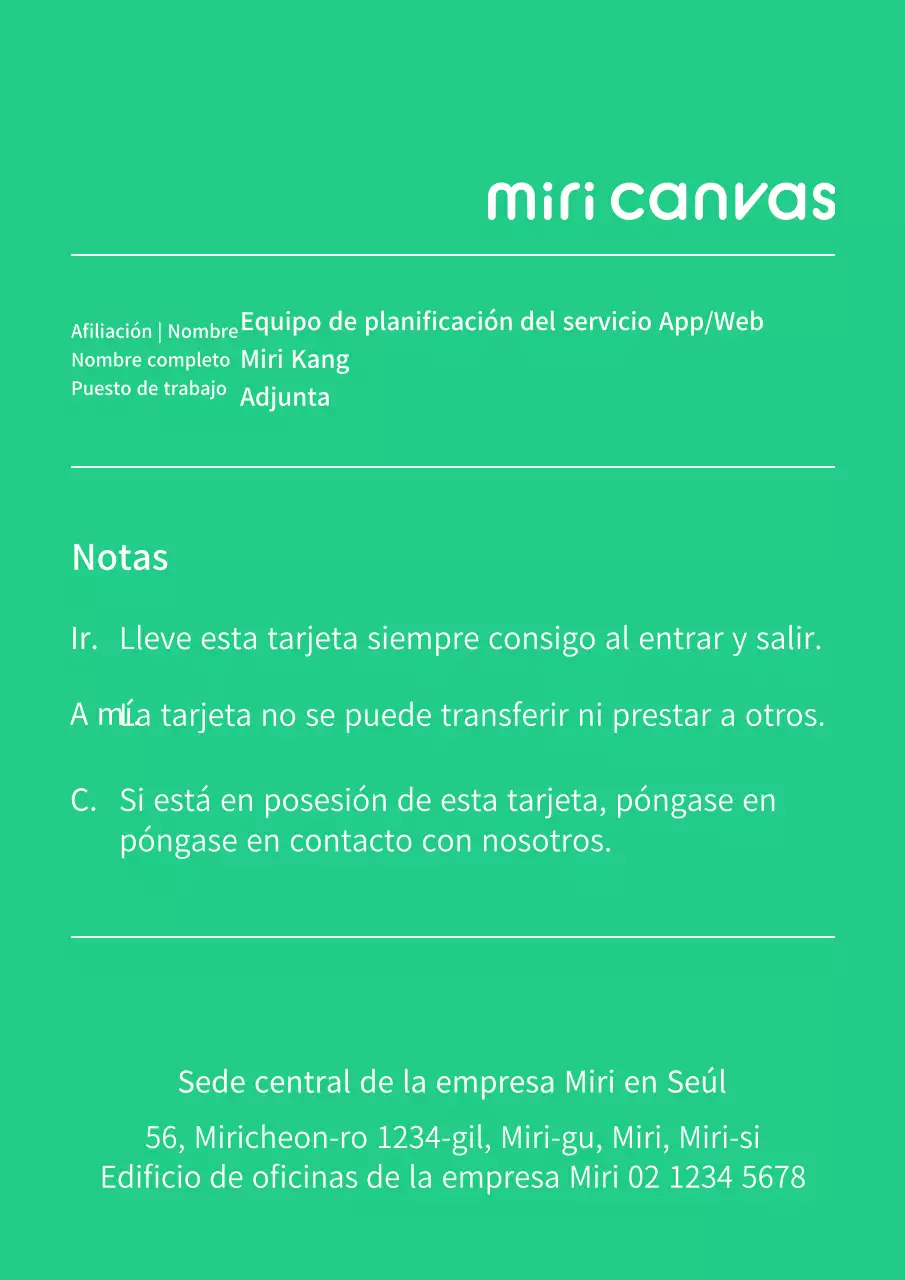 Tarjeta de empleado sencilla y básica con detalles en blanco y verde