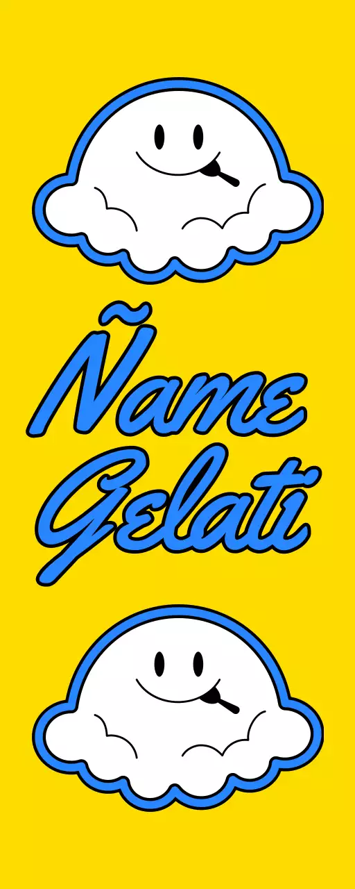 Promocione una bonita heladería con una ilustración de un personaje de helado en amarillo y azul.