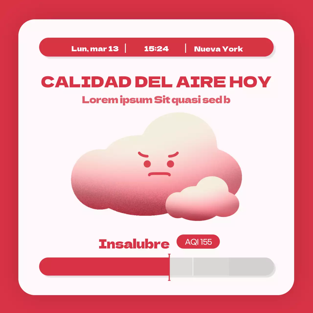 Sencillas ilustraciones en verde y rojo para alertarle de los niveles actuales de polvo fino