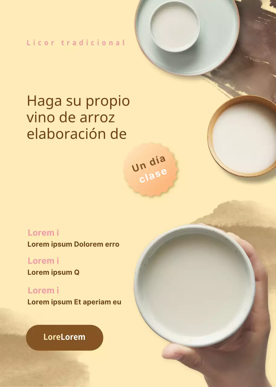 Tema tradicional del vino de arroz en tonos beige