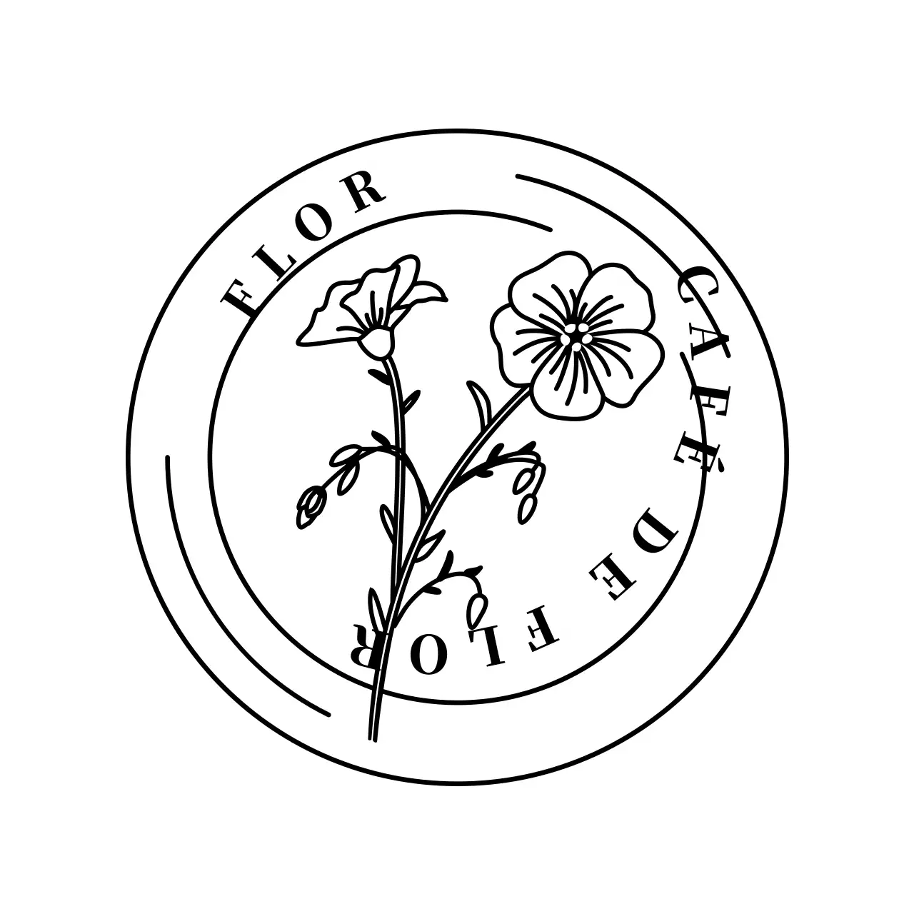 Posavasos negro con ilustración floral sencilla Flower Cafe