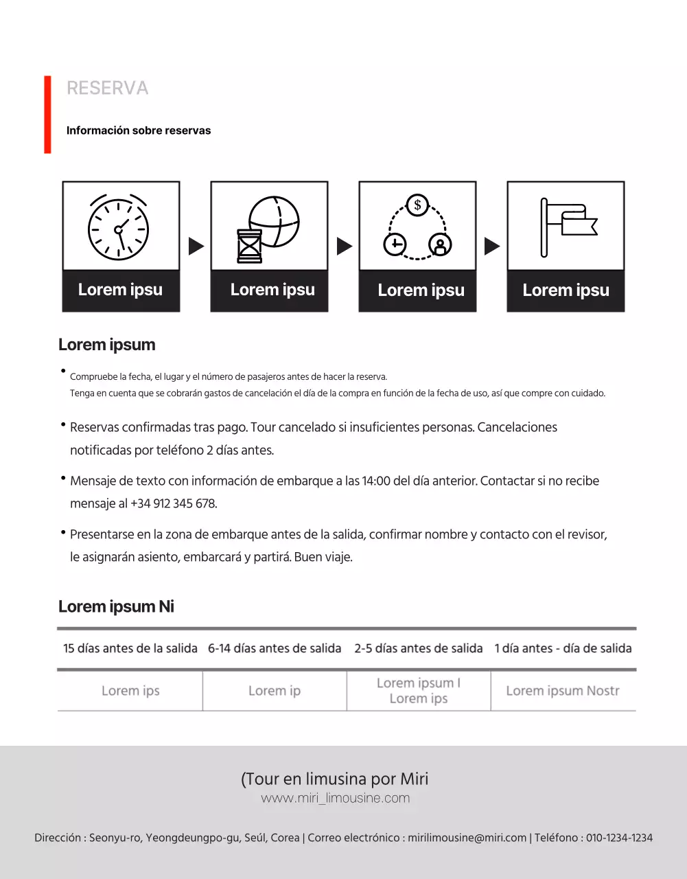 Página de detalles de la promoción de limusinas sencillas en color de puntos rojos