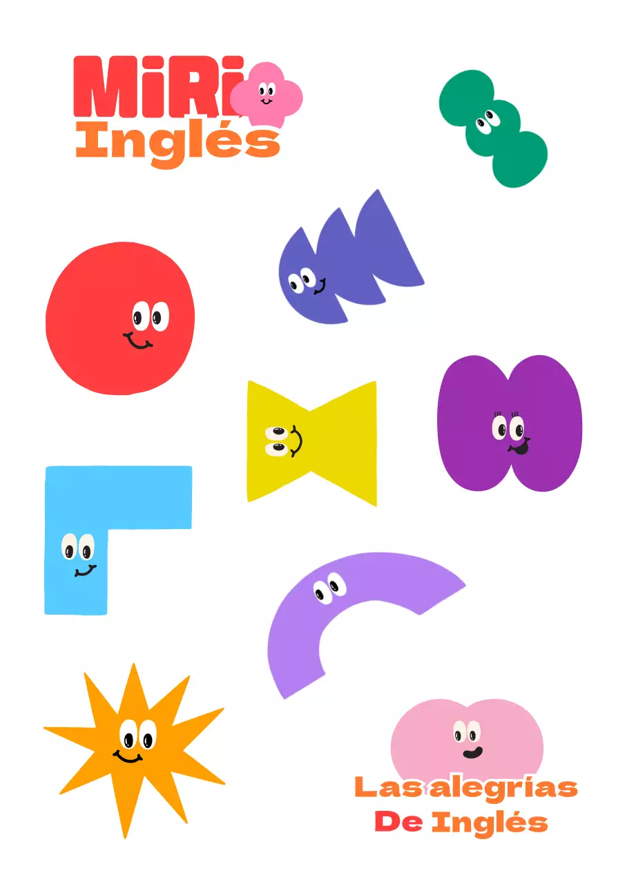 Simpáticos adhesivos promocionales con coloridos textos en preinglés y personajes ilustrados.