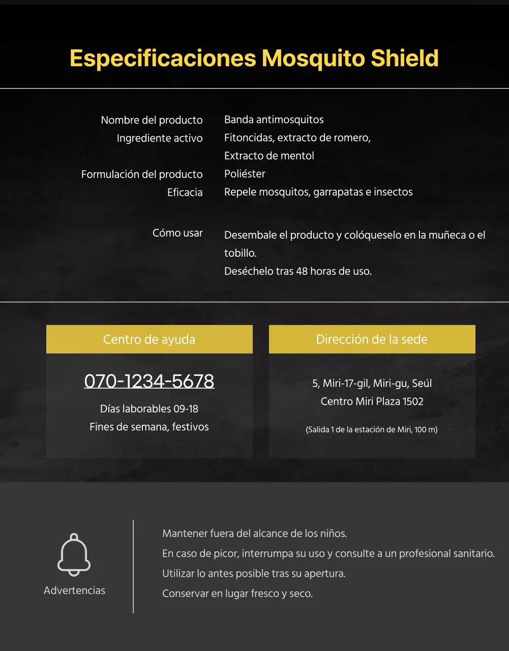 Promocionar productos repelentes de mosquitos con un aspecto oscuro, como de póster de película.