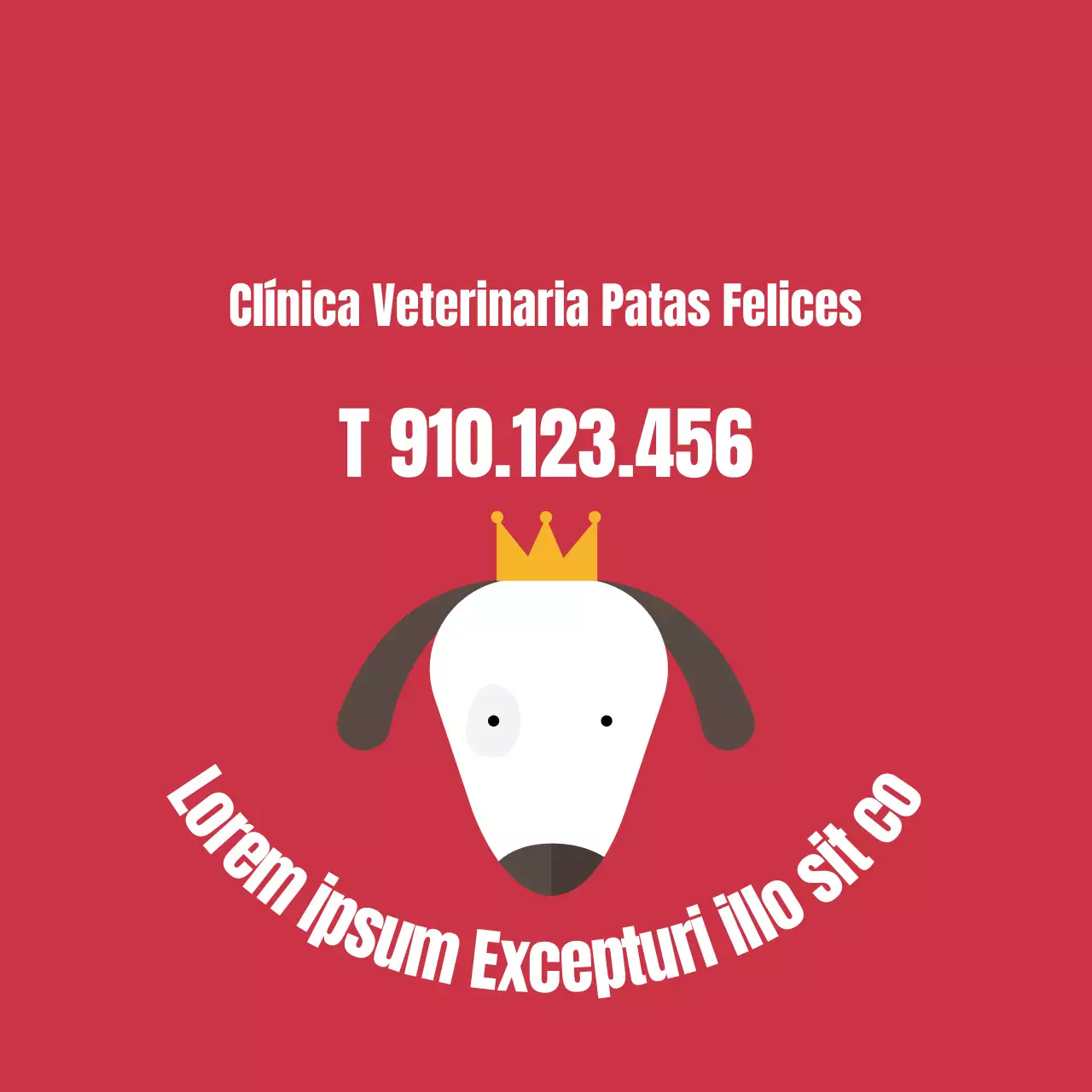 Etiqueta veterinaria roja con ilustración sencilla