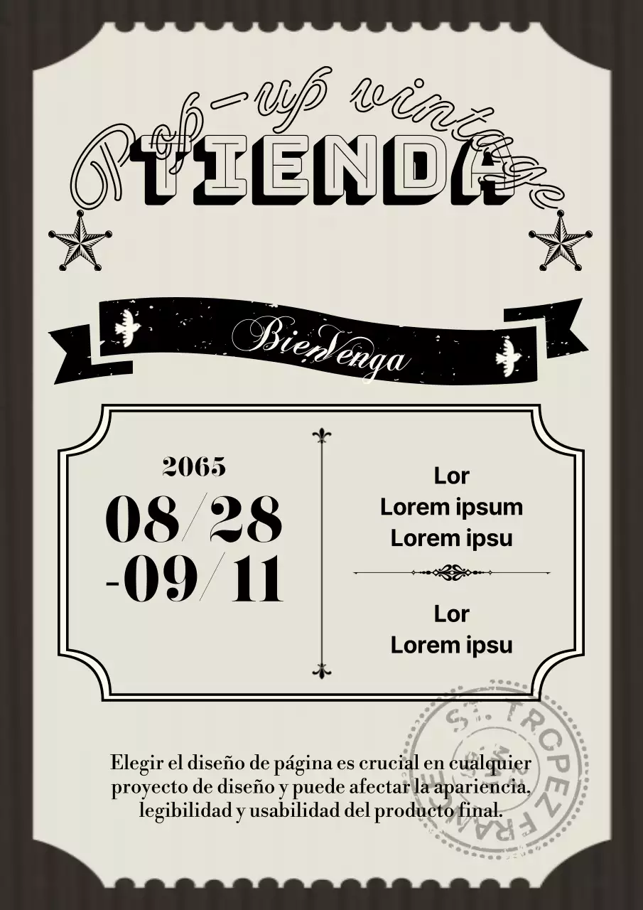 Invitación a una tienda pop-up de inspiración vintage