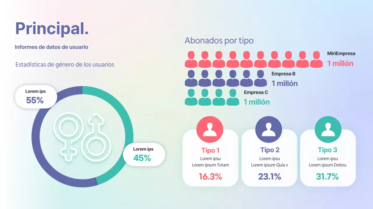 Informe de análisis de datos con fondo en degradado pastel